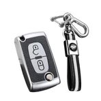 KUNIO Katlanır anahtar kılıfı Citroen C1 C2 C3 C4 Boxer için uygundur Peugeot 207 307 407 308 1007 3008 5008 TPU deri dokulu araba anahtarı kılıfı anahtarlık koruyucu kılıf 2 tuşlu gümüş