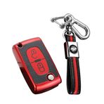 KUNIO Katlanır anahtar kılıfı Citroen C1 C2 C3 C4 Boxer için uygundur Peugeot 207 307 407 308 1007 3008 5008 TPU deri dokulu araba anahtarı kılıfı anahtarlık koruyucu kılıf 2 tuşlu kırmızı