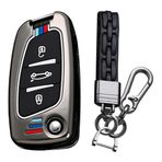 KUNIO Katlanır anahtar kılıfı Citroen C3 C4 C5 DS4 C2 C8 Peugeot 307 308 207 3008 5008 807 için uygun koruyucu kılıf metal gövde anahtar kılıfı 3 tuşlu anahtarlık A siyah