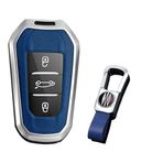 KUNIO Keyless araba anahtarı kılıfı Peugeot 3008 5008 2008 308 508 208 Citroen C3 C4 DS5 DS7 için uygun koruyucu kılıf metal anahtar kılıfı anahtarlık B gümüş mavi