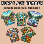 Kunst auf Hemden: Malbuch für Erwachsene und Jugendliche mit entspannenden, magischen und fantastischen Szenen im Aufdruck eines T-Shirts mit ... Tieren und Charakteren zum Stressabbau