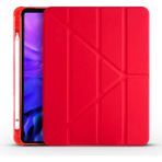 Kupa Apple iPad Air 10.9 2020 4.nesil Kılıf Darbe Emici 4 Farklı Stand Özelliği Kalem Koyma Şeffaf - Kırmızı