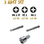 Kupa Hırdavat Kupa Tyson Bits Uç Seti 3 Parça - Ph2 - Pz2 - Ph2 Stoplu - 2.5 Cm. - Gri