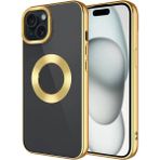 Kupa iPhone 15 Parlak Kenar Renkli Kamera Çerçeve Darbe Emici Tpu Silikon Kılıf - Gold