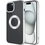 Kupa iPhone 15 Parlak Kenar Renkli Kamera Çerçeve Darbe Emici Tpu Silikon Kılıf - Gümüş