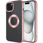 Kupa iPhone 15 Parlak Kenar Renkli Kamera Çerçeve Darbe Emici Tpu Silikon Kılıf - Rose Gold