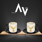 Kupa Vadisi Anka Kuşu Baskılı 2'li Set Türk Kahvesi Fincanı - Beyaz