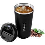 Kupası 500ML Akıllı Paslanmaz Çelik Vakum Yalıtımlı Termos Sıcaklık Göstergeli Devrilmeyen Kapaklı Travel Mug ve Soğuk Içecekler Için Çift Cidarlı Kahve Kupası Siyah