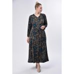 Kuplu Desenli Rahat Şık Tesettür Büyük Beden Anne Elbisesi - Siyah Antrasit - 3XL - Kahverengi