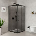 Kupon Duş ve Banyo Sistemleri Vesta D100 Kare Duşakabin Siyah Profil Füme Cam H: 190 cm - 100x100