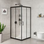 Kupon Duş ve Banyo Sistemleri Vesta D100 Kare Duşakabin Siyah Profil Kumlu Cam H: 190 cm - 80x80