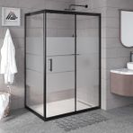 Kupon Duş ve Banyo Sistemleri Vesta D201 Dikdörtgen Duşakabin Siyah Profil Kumlu Cam H: 190 cm - 90x140