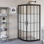 Kupon Duş ve Banyo Sistemleri Vesta D300 Oval Duşakabin Siyah Profil Kumlu Karolajlı Cam H: 190 cm - 100x100