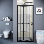 Kupon Duş ve Banyo Sistemleri Vesta D500 Katlanır Duşakabin Siyah Profil Kumlu Karolajlı Cam H: 190 cm - 83 cm