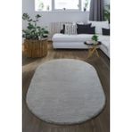 Kupon Halı Gri Oval Post Peluş Halı – Yumuşak Dokulu, Kaymaz Dot Taban, Antibakteriyel – Makinada Yıkanabilir Yolluk Halı - 150 x 250 cm