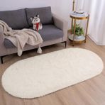 Kupon Halı Krem Oval Post Peluş Halı – Yumuşak Dokulu, Kaymaz Dot Taban, Antibakteriyel – Makinada Yıkanabilir Yolluk Halı - 150 x 230 cm