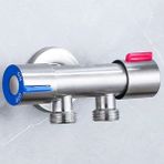 Kupp Inox Çiftli Taharet Musluğu Çevirmeli Aç Kapa Ara Musluk Paslanmaz Çift Çıkışlı Taharet Musluğu - Gri