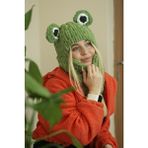 Kurbağa Kulaklı Yeşil Puffy Bere Yeşil Şapka Kayak&snowboard Maske Şapka Balaclava - Standart