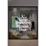 Kurban Bayramınız Mübarek Olsun Cam Vitrin Sticker, Mağaza Vitrin Dekorasyonu, Beyaz, 48x50 cm