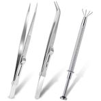 Küre için Piercing Pensesi, 3 Adet Elmas Kilitleme İğnesi Paslanmaz Çelik Takı Cımbız Kiti Elmas Tutucu Pick Up Tool Açılı Değerli Taşlar Kapıcı Pençe Cımbız Taş Boncuk Saatler Gözlükler için