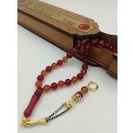 KÜRE KESİM KIRMIZI-SARI KOMBİNLİ USTA İŞÇİLİKLİ ALPAKA PÜSKÜL KEHRİBAR TESPİH