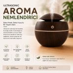 Küre Model Akasya Renk Hava Nemlendirici – Ultrasonik Soğuk Buhar Makinesi, LED Işıklı - Koyu Ahşap