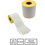 Küresel Etiket 100x100mm Termal Etiket | 10 Rulo | 500 Sarım | Ribonsuz | Kargo, Lojistik, Depo | Yapışkanlı - 10 Adet