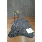 Kürk Halı Ayı 60X90 Antrasit Puf Peluş Post Tüylü Dekoratif Puffy Kaymaz Yumuşak Shaggy Yolluk - 60 x 90 cm