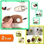 Kurmalı Kedi Eğitim Oyuncağı Tüylü Fare + Avokado Dönen Kedi Nanesi Cat Oyun Topu - 2li Set FB4VVV