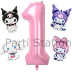Kuromi 1 Yaş Mini Pembe Balon Set Kuromi Mymelody Cinnamonroll Konsept Doğum Günü Balon Set