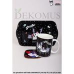 Kuromi Lisanslı Mini Metal Tepsi, Porselen Kupa ve Bardak Altlığı 3'lü Set, Beyaz
