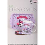 Kuromi Lisanslı Mini Metal Tepsi, Porselen Kupa ve Bardak Altlığı 3'lü Set, Lila