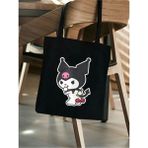 Kuromi Siyah Kanvas Tote Bag Bez Çanta, Pinterest Çanta, Kitap Çantası - 10D-Krem