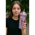 Kuromi Temalı Mor Suluk Pipetli Buzlu Cam Görünümlü 450 ml Çift Katman Mika Su Şişesi 2647 Mor - Karışık - 1