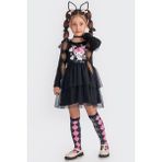 Kuromi Tül Etekli Uzun Kollu Kız Çocuk Elbisesi - Siyah - 7 - 8 Yaş