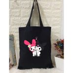 Kuromi Ve Melody Tote Bag, Bez Çanta, Siyah Kanvas, Kitap Çantası, Okul Çantası - 10D-Krem
