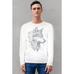 Kurt Başı Beyaz Uzun Kollu Erkek Penye T-Shirt
