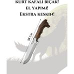 Kurt Başlı Şef Bıçağı Paslanmaz Çelik 28CM Ceviz Ağacı Hakiki Deri Kılıf Hediyeli - Yatağan