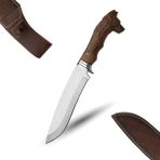 Kurt Başlı Şef Bıçağı Paslanmaz Çelik 33CM Ceviz Ağacı Hakiki Deri Kılıf Hediyeli - Yatağan