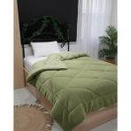 Kurt Homeware %100 Pamuk Çift taraflı Wellsoft Peluş Kışlık Yorgan Yastık kılıfı ve Lastikli Çarşaf - 155 x 215 cm - Haki