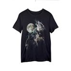 Kurt Siyah Ay Kurt Baskılı Tişört, Kısa Kollu Baskılı Kurt T-Shirt (Siyah, Small)
