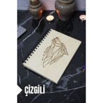 Kurt Temalı Ahşap Kapaklı Defter - Çizgili Defter - Ajanda - Okul Defteri (A5 - 120 Sayfa)