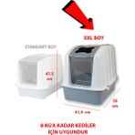 Kurtbay Şekil Xxl Mega Boy Kapalı Kedi Tuvaleti - Açık Gri
