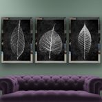 Kuru Yaprak-2 Temalı Aynalı Çerçeveli 3 lü Kanvas Tablo Seti 150x70 cm SETS0018
