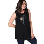 Kurun's Collection Büyük Beden Breathe Baskılı Kolsuz Viskon Basic Bluz Siyah 42-44
