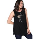Kurun's Collection Büyük Beden Breathe Baskılı Kolsuz Viskon Basic Bluz Siyah 46-48