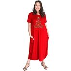 Kurun's Collection Büyük Beden Çiçek Yoga Baskılı Jumbo Kısa Kol Elbise Kırmızı 50-52