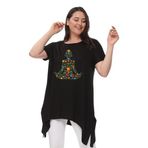 Kurun's Collection Büyük Beden Çiçek Yoga Baskılı Kısa Kol Yırtmaçlı Basic Bluz Siyah 42-44