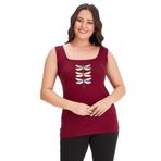 Kurun's Collection Büyük Beden Dragonfly Baskılı Kare Yaka Kalın Askılı Atlet Bluz Bordo 46-48
