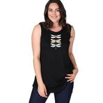 Kurun's Collection Büyük Beden Dragonfly Baskılı Kolsuz Viskon Basic Bluz Siyah 54-56